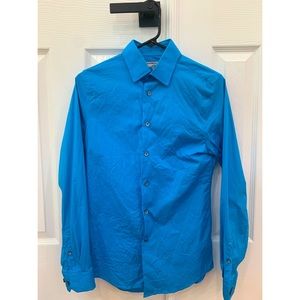 Express Men’s 1MX Blue Dress Shirt, XS